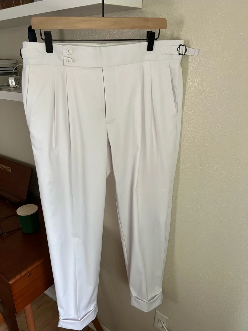 White High Waisted Wool Trousers / Double pleats/ Size 34